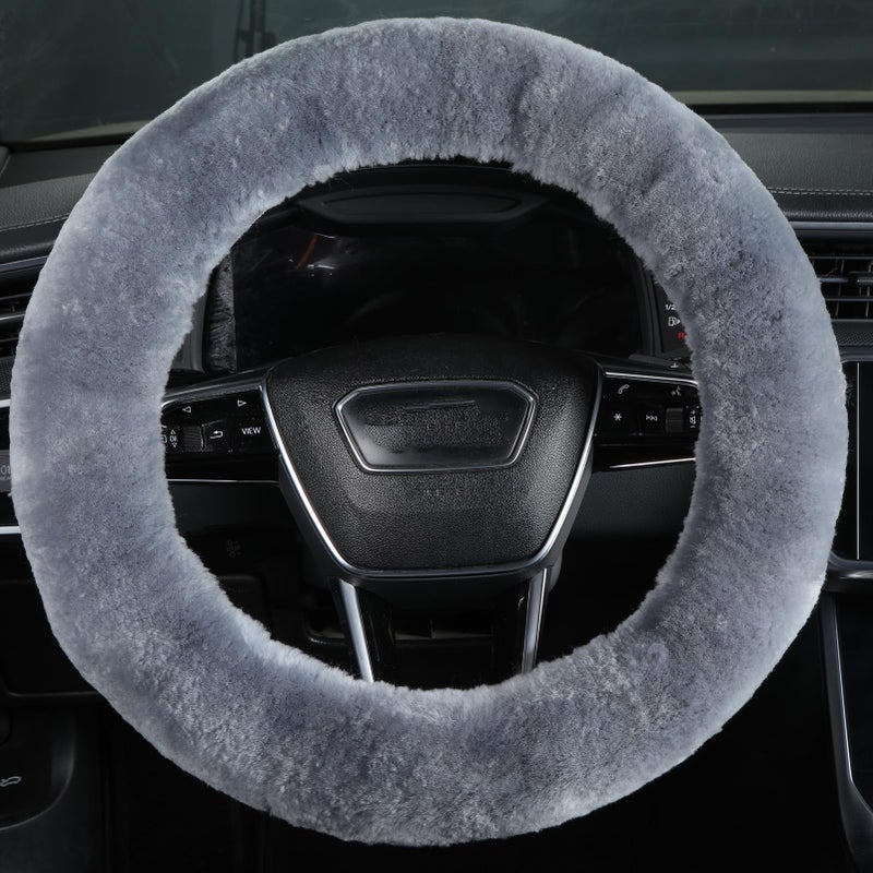 OGLAND Fuzzy Wool Sheepskin car Steering Wheel Cover for Girls Women Men,Fluffy Soft Protector for Universal Steering Wheel 14 1/2-15 1/2inchs, Anti-Slip,Comforting Luxurious(Blue Grey) - Image 2
